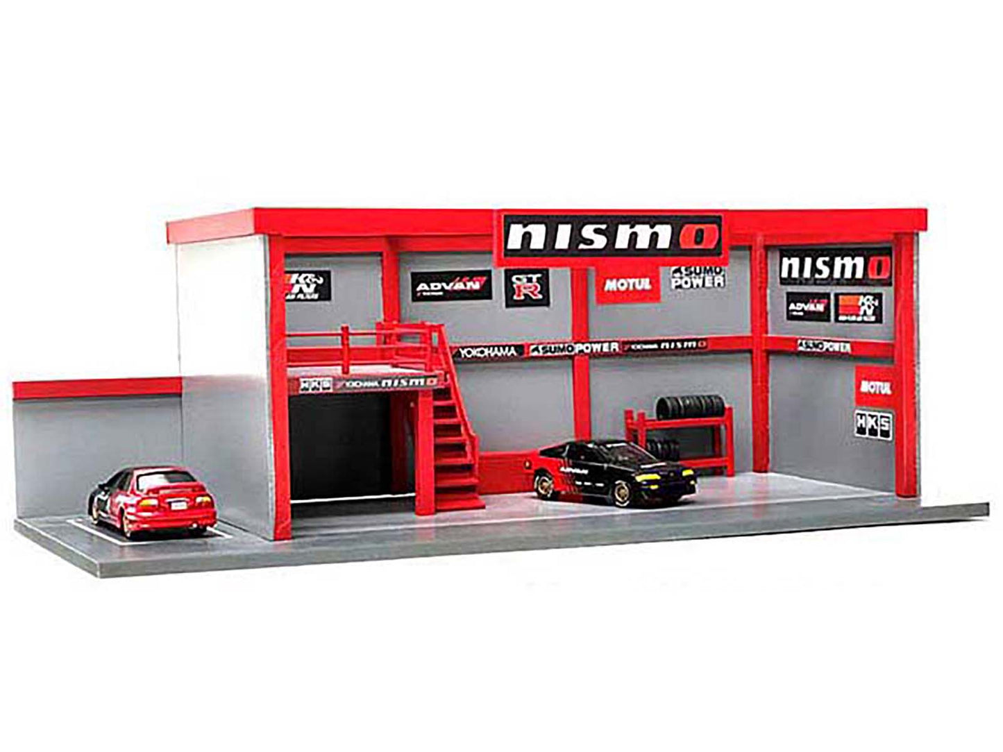 "Garage Diorama Advan" with Decals for 1/64 Scale Models by American <h2>"Garage Diorama</h2> <p>High-quality diecast model car perfect collectors and enthusiasts. Features detailed interior exterior