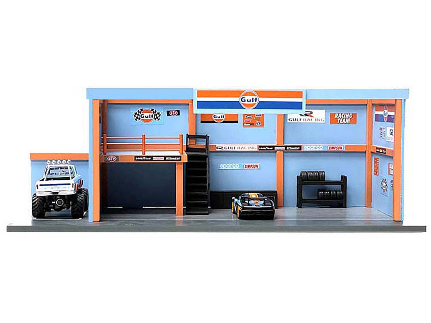 "Garage Diorama Gulf Oil" with Decals for 1/64 Scale Models by American <h2>"Garage Diorama</h2> <p>High-quality diecast model car perfect collectors and enthusiasts. Features detailed interior exteri