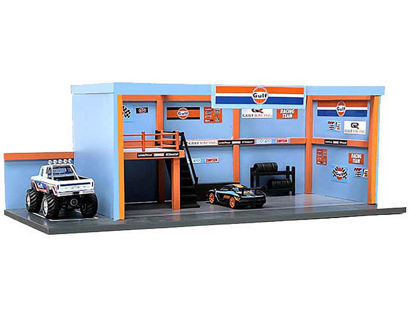 "Garage Diorama Gulf Oil" with Decals for 1/64 Scale Models by American <h2>"Garage Diorama</h2> <p>High-quality diecast model car perfect collectors and enthusiasts. Features detailed interior exteri
