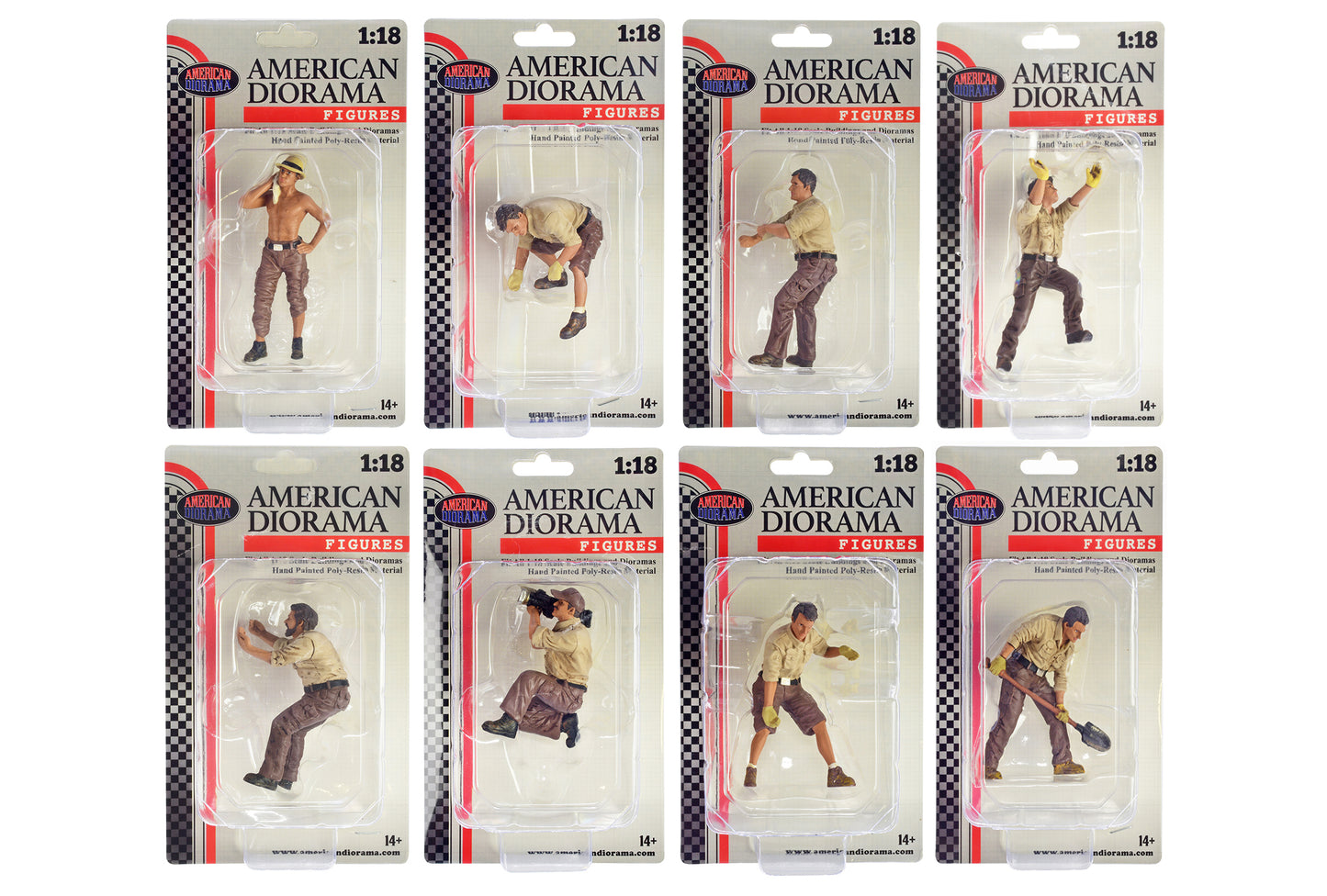 "4X4 Mechanic" 8 piece Figure Set for 1/18 scale models by American Diorama <h2>"4X4 Diorama</h2> <p>High-quality diecast model car perfect collectors and enthusiasts. Features detailed interior exter