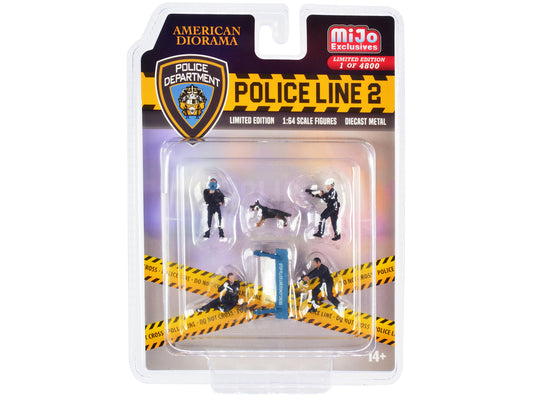 "Police Line 2" 6 piece Diecast Set (4 Police Figures 1 Dog Figure and Accessory) Limited Edition to 4800 pieces Worldwide for 1/64 Scale Models by American Diorama <h2>"Police Diorama</h2> <p>High-qu