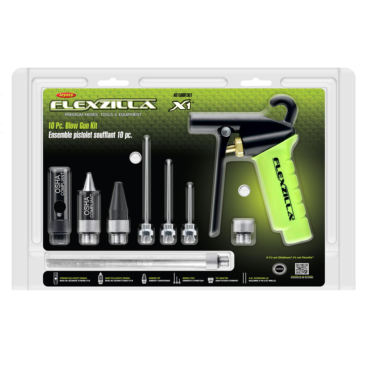 Flexzilla X1™ Blow Gun Kit ZillaGreen (10-Piece)