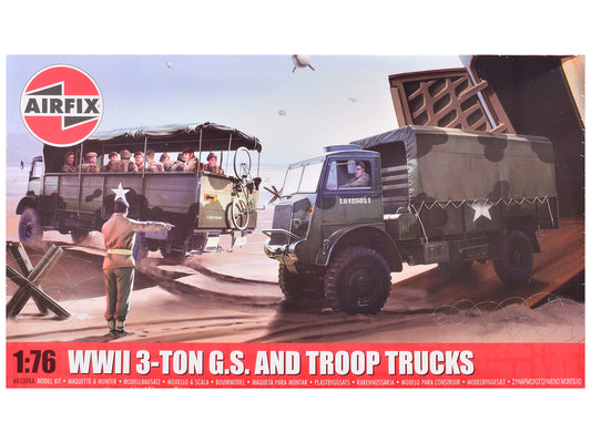 Level 2 Model Kit WWII 3-Ton General Service and Troop Trucks 1/76 Plastic Model Kit by Airfix T&y