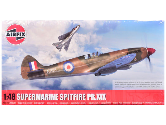 Level 2 Model Kit Supermarine Spitfire PR.XIX Fighter Aircraft with 3 Scheme Options 1/48 Plastic Model Kit by Airfix T&y