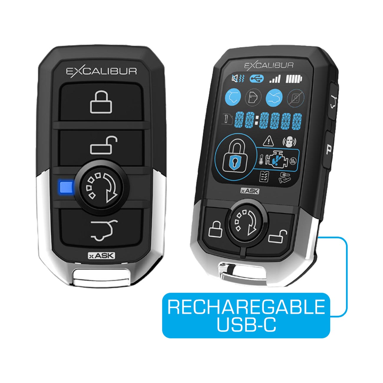 Excalibur Car Alarm/Remote Start with 3-Color LCD 2-Way Remote & 1500 Foot Range
