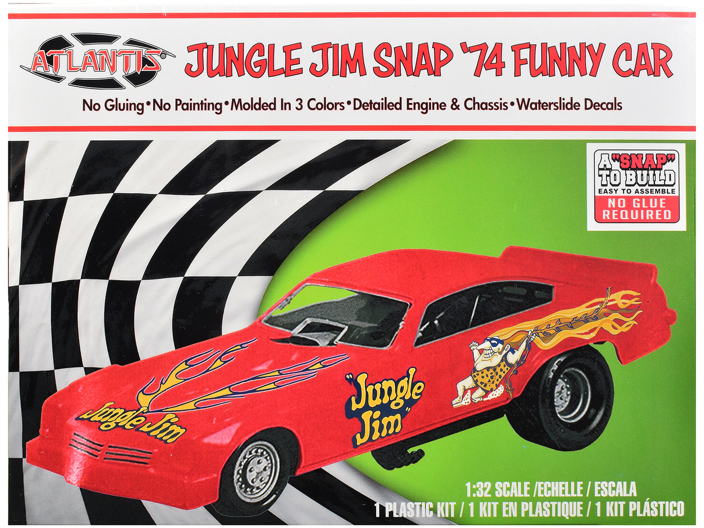 Model Kit 1974 Funny Car "Jungle Jim" (Snap-to-Build) 1/32 Scale Model by Atlantis T&y