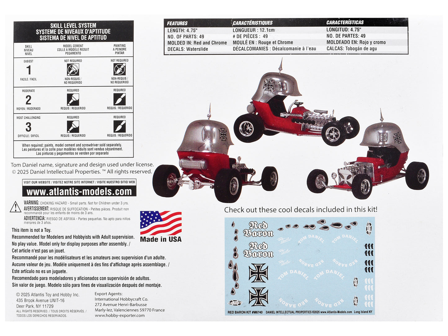 Skill 2 Model Kit Tom Daniel's Red Baron Show Rod 1/24 Scale Model by Atlantis T&y