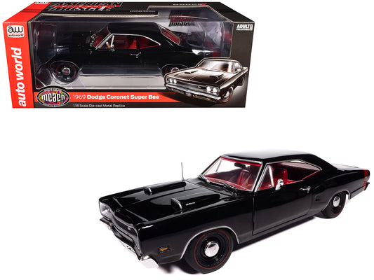 1969 Dodge Coronet Super Bee "Muscle Car & Corvette Nationals" (MCACN) Black with Red Interior "American Muscle" Series 1/18 T&y Diecast Model Car by Auto World