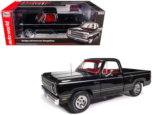 1979 Dodge Adventurer Sweptline Pickup Truck Black with Red Interior "American Muscle" Series 1/18 T&y Diecast Model Car by Auto World