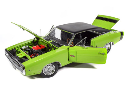 1970 Dodge Charger R/T "Muscle Car & Corvette Nationals" (MCACN) Sublime Green with Black Stripes and Black Vinyl Top "American Muscle" Series 1/18 T&y Diecast Model Car by Auto World
