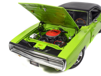 1970 Dodge Charger R/T "Muscle Car & Corvette Nationals" (MCACN) Sublime Green with Black Stripes and Black Vinyl Top "American Muscle" Series 1/18 T&y Diecast Model Car by Auto World