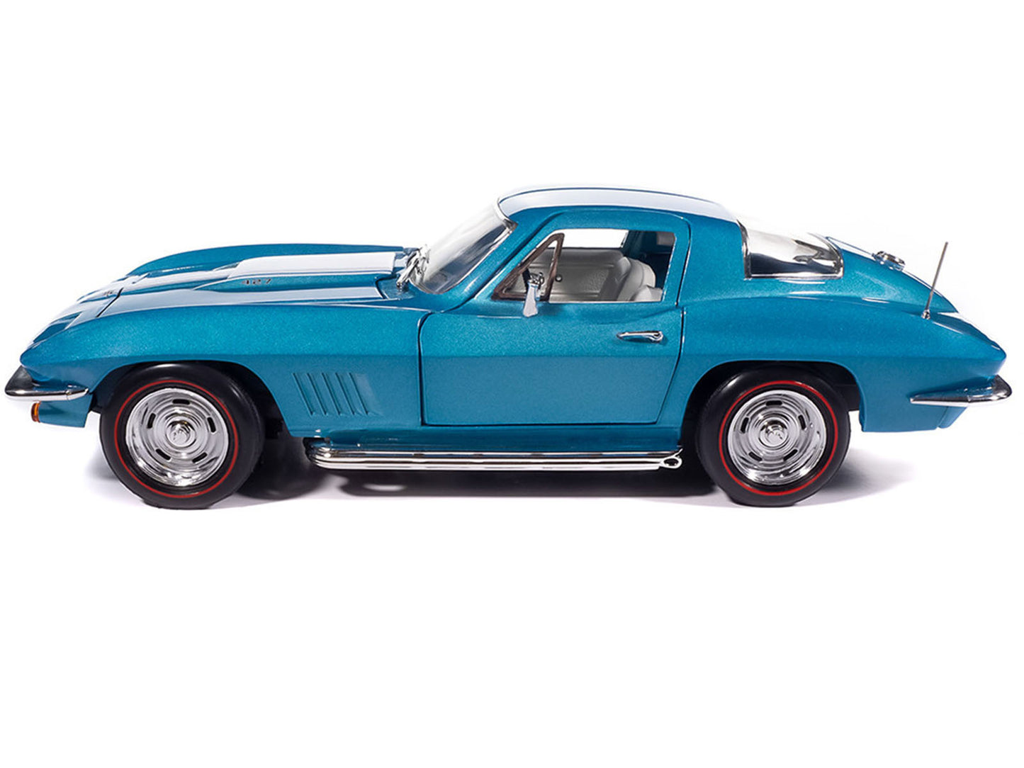 1967 Chevrolet Corvette Stingray Light Blue Metallic with White Hood Stripe "American Muscle" Series 1/18 Diecast Model Car by Auto World
