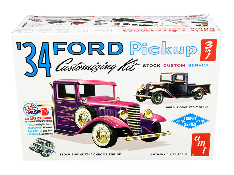 Skill 2 Model Kit 1934 Ford Pickup Truck 3 in 1 "Trophy Series" 1/25 Scale by AMT <h2>Skill AMT</h2> <p>High-quality diecast car perfect for collectors and enthusiasts. Features detailed interior exte