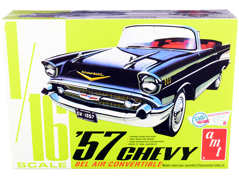 Skill 3 Model Kit 1957 Chevrolet Bel Air Convertible 2-in-1 Kit 1/16 Scale Model by AMT T&y
