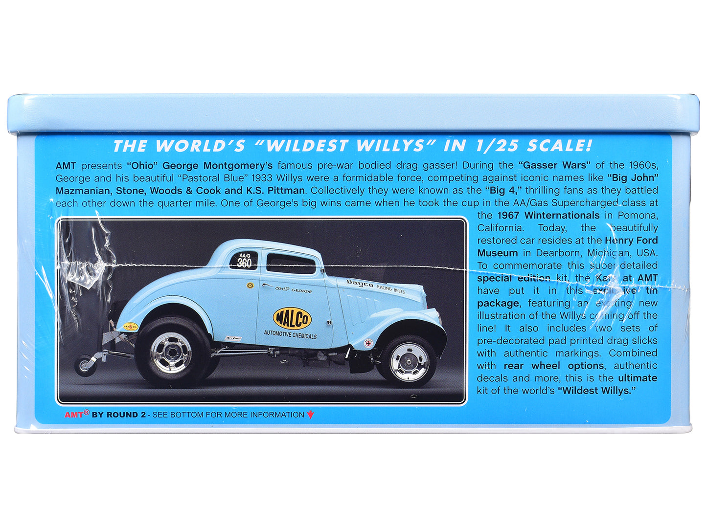 Skill 2 Model Kit 1933 Willys Gasser "Ohio George" with Collectible Tin Packaging 1/25 Scale by AMT <h2>Skill AMT</h2> <p>High-quality diecast car perfect for collectors and enthusiasts. Features deta
