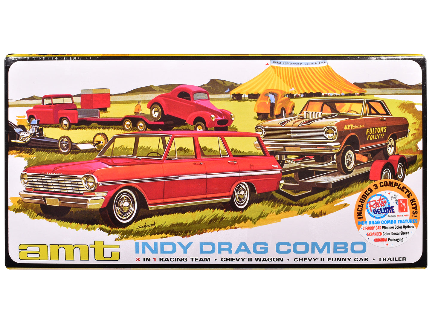 Skill 2 Model Kit Indy Drag Combo Chevrolet II Wagon and Funny Car with Trailer 3 in 1 Set 1/25 Scale by AMT <h2>Skill AMT</h2> <p>High-quality diecast perfect for collectors enthusiasts. Features det