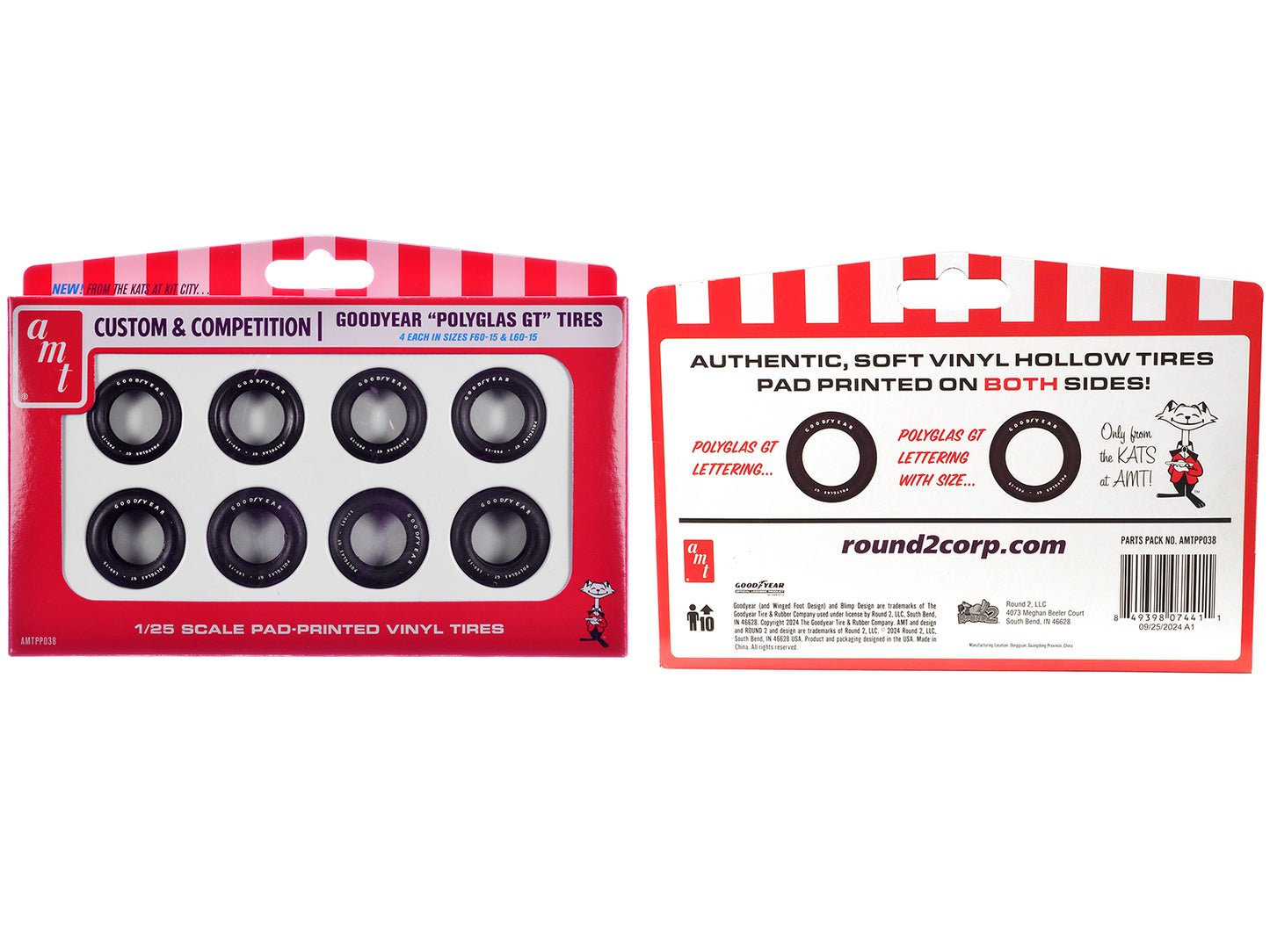 Model Kit "Goodyear Polyglas GT" Tires Set of 8 Pieces for 1/25 Scale Models by AMT <h2>Model AMT</h2> <p>High-quality diecast car perfect collectors and enthusiasts. Features detailed interior exteri