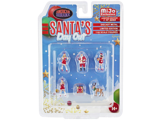 "Santa's Day Out" 6 piece Diecast Set (1 Male 2 Female 1 Reindeer Present Figures and Accessories) Limited Edition to 4800 pieces Worldwide 1/64 Scale Models by American Diorama <h2>"Santa's Diorama</