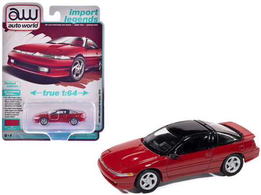 1991 Mitsubishi Eclipse GSX Maranello Red with Black Top "Import Legends" Series 1/64 T&y Diecast Model Car by Auto World