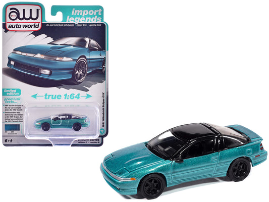1991 Mitsubishi Eclipse GSX Tennessee Blue Metallic with Black Top "Import Legends" Series 1/64 T&y Diecast Model Car by Auto World
