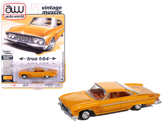 1961 Dodge Dart Phoenix Lowrider Mango Smoothie Metallic with Graphics and Orange Interior "Vintage Muscle" Series 1/64 T&y Diecast Model Car by Auto World