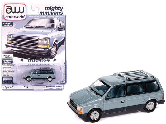 1987 Plymouth Voyager Van Ice Blue Metallic and Twilight Blue Metallic 2-Tone with Blue Interior "Mighty Minivans" Series 1/64 T&y Diecast Model Car by Auto World