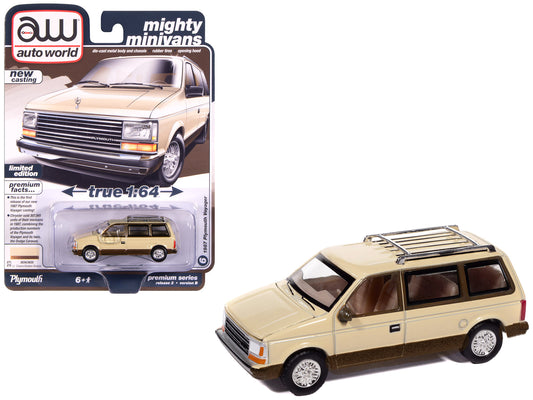 1987 Plymouth Voyager Van Light Cream and Golden Bronze Metallic 2-Tone "Mighty Minivans" Series 1/64 T&y Diecast Model Car by Auto World
