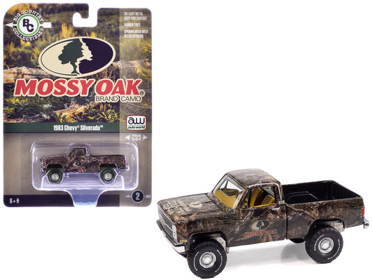 1983 Chevrolet Silverado Pickup Truck "Mossy Oak" Camouflage Livery "Big Country Collectibles" 2025 Series 1/64 T&y Diecast Model Car by Auto World