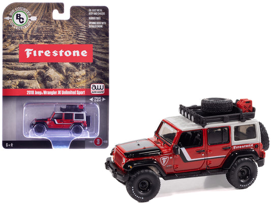 2018 Jeep Wrangler JK Unlimited Sport "Firestone Field Agent" Red with Graphics and Gray Top with Roof Rack "Big Country Collectibles" 2025 Series 1/64 T&y Diecast Model Car by Auto World