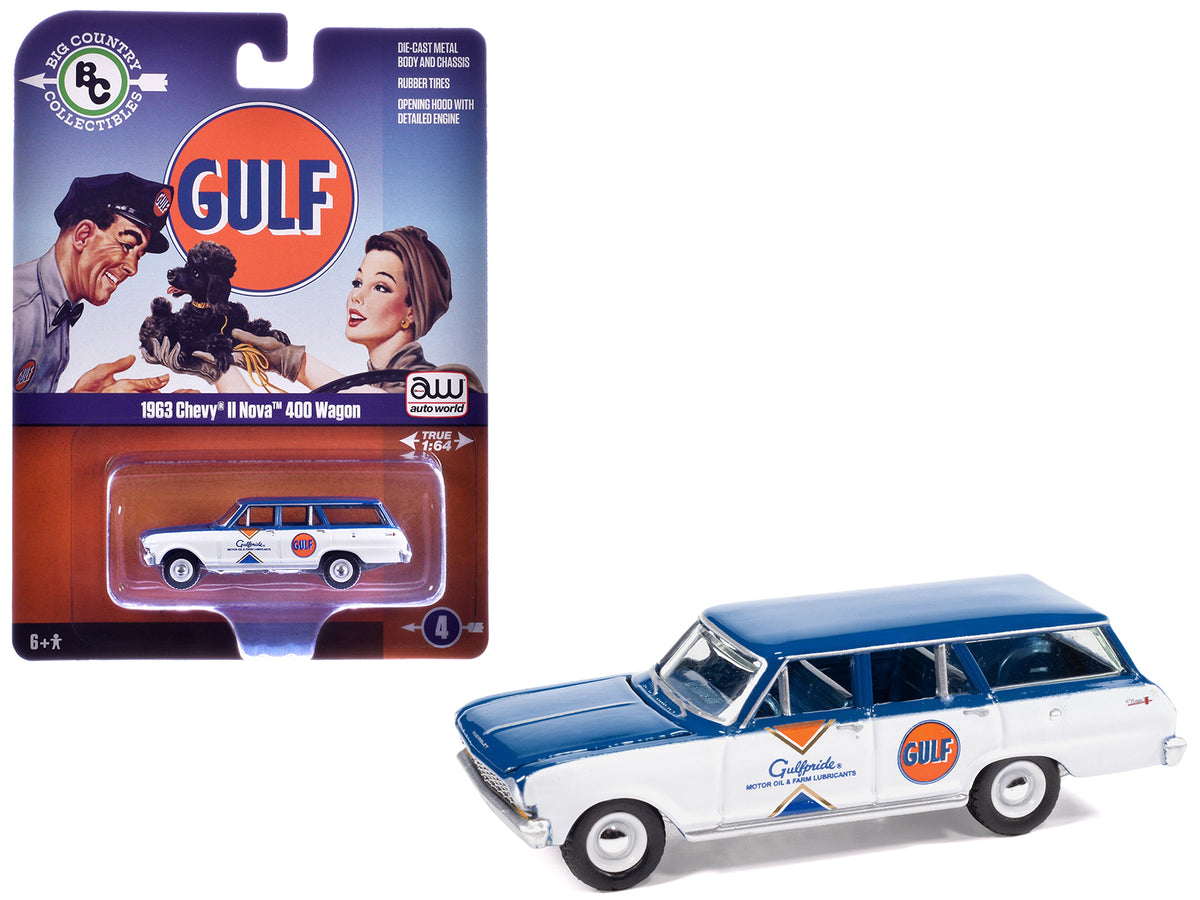 1963 Chevrolet II Nova 400 Wagon Gulf & White Blue Interior 2025 1/64 Diecast
