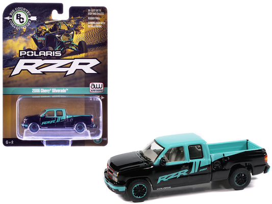 2006 Chevrolet Silverado Pickup Truck "Polaris RZR" Black and Blue "Big Country Collectibles" 2025 Series 1/64 T&y Diecast Model Car by Auto World