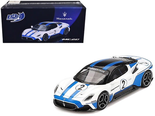 Maserati MC20 #2 White with Blue Stripes and Black Top "Maserati Performance Experience" 1/64 T&y Diecast Model Car by BBR
