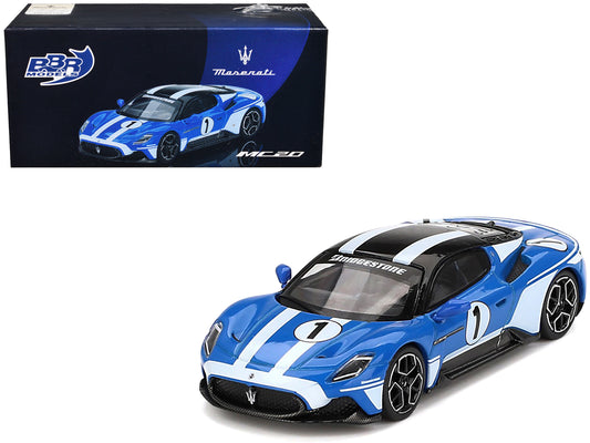 Maserati MC20 #1 Blue with White Stripes and Black Top "Maserati Performance Experience" 1/64 T&y Diecast Model Car by BBR