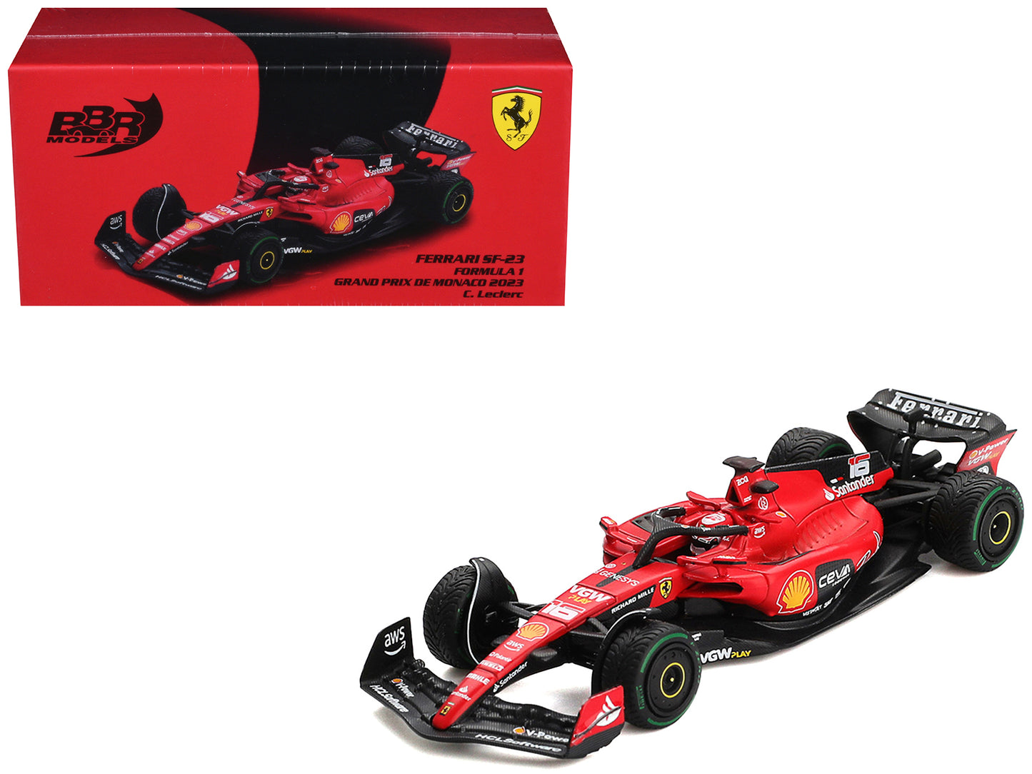 Ferrari SF-23 #16 Charles Leclerc Formula One F1 "Monaco GP" (2023) 1/64 T&y Diecast Model Car by BBR Models