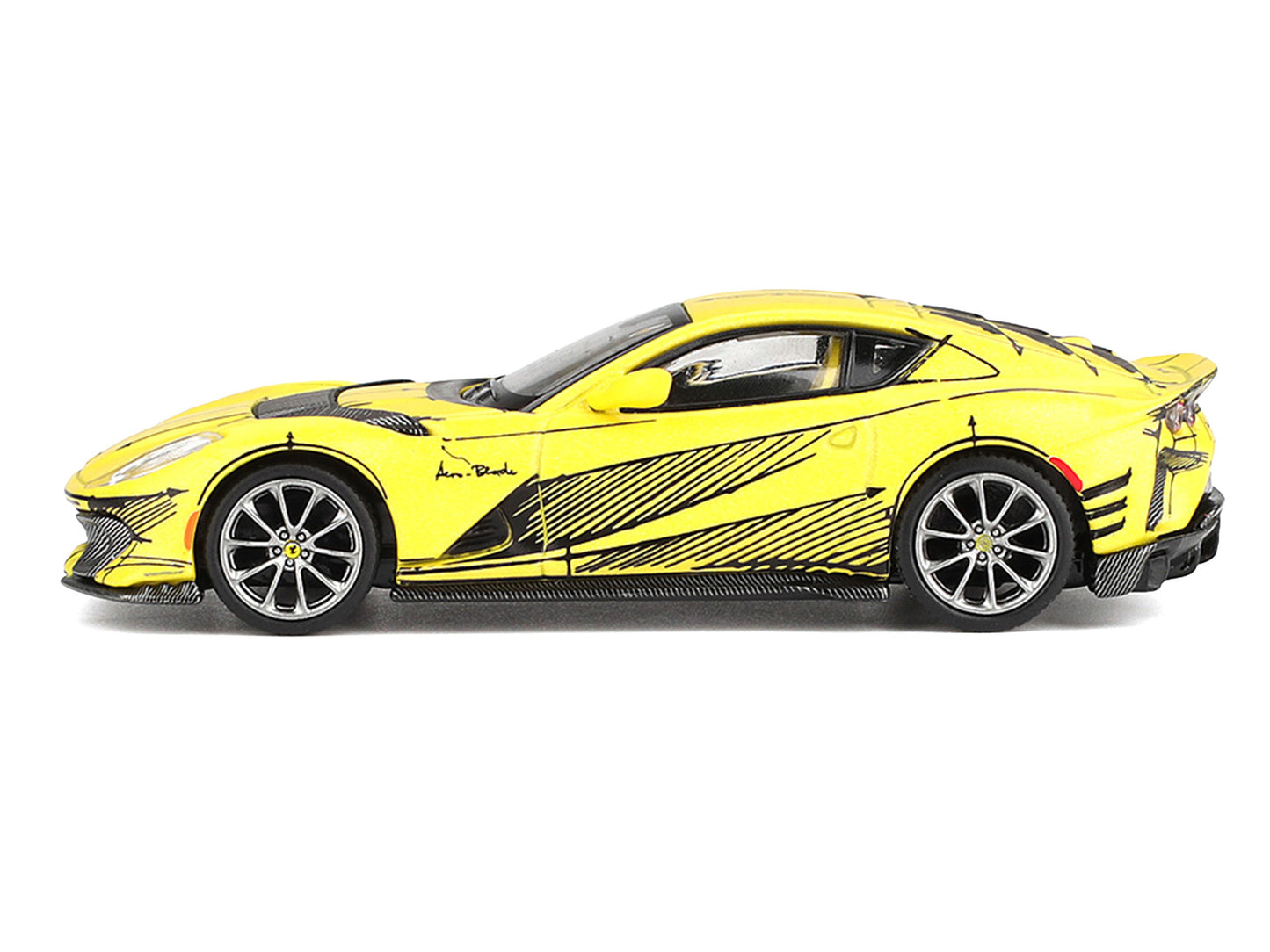 Ferrari 812 Competizione Matt Yellow with Graphics and Yellow Interior "Tailor Made" 1/64 Diecast Model Car by BBR