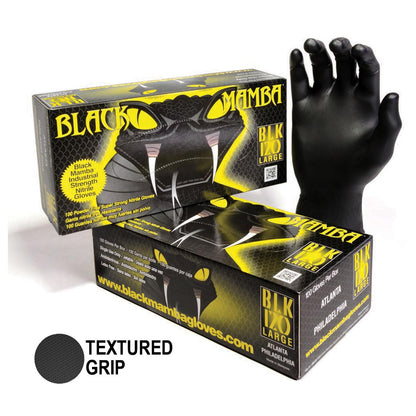 Black Mamba Black Powder Free Textured Nitrile Gloves (Large) 100 per Box