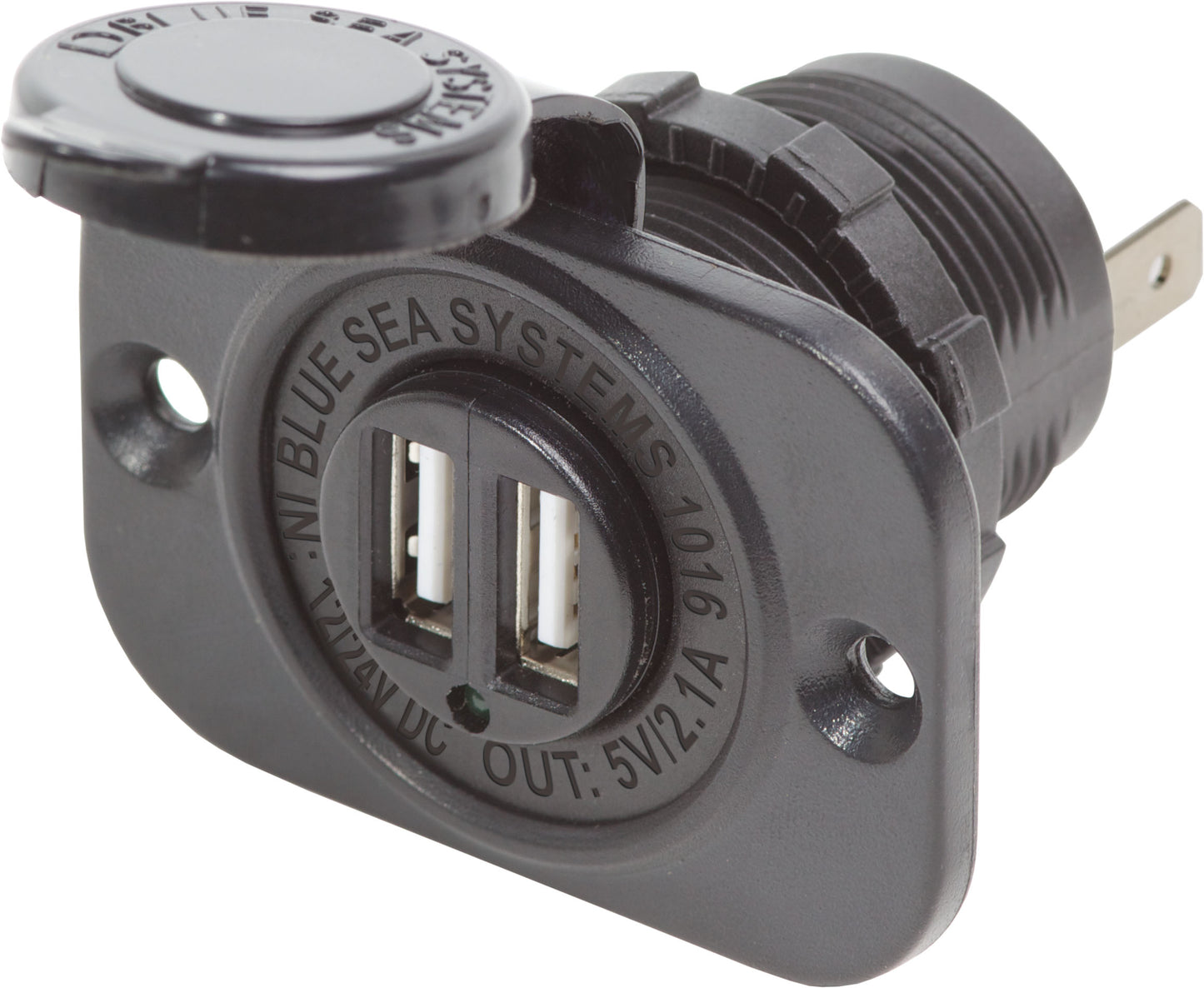 Blue Sea Dual USB 2.1A Wtron Charger Port 12/24vDC Socket Mount, Black