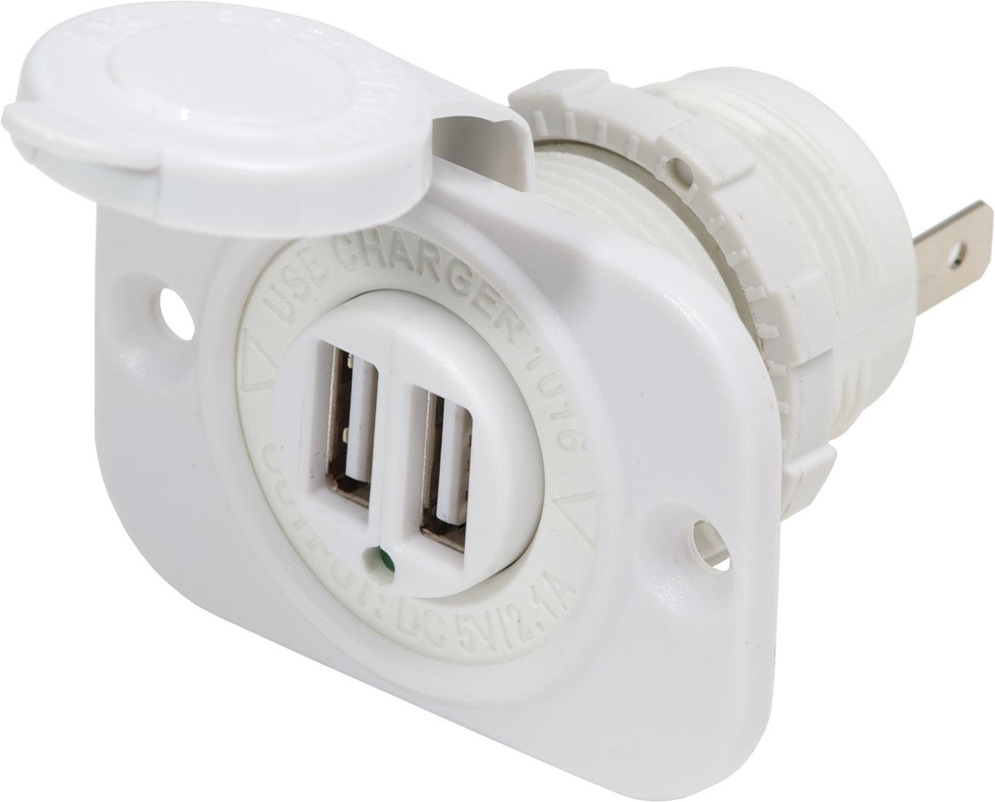 Blue Sea Dual USB 2.1A Wtron Charger Port 12/24vDC Socket Mount, White