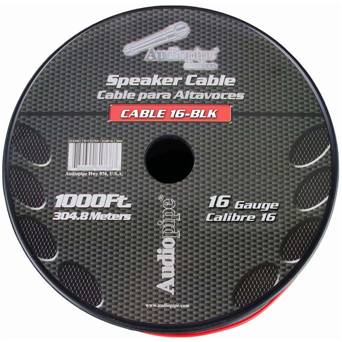 Audiopipe Speaker Wire 16-Gauge 1000 Foot Spool - Black/Red