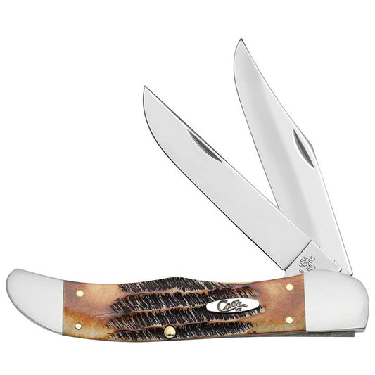 Case Knives 6.5 BoneStag Folding Hunter Pocket Knife with Leather Sheath