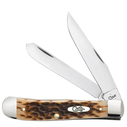 Case Knives Amber Bone Peach Seed Jig Trapper Folding Pocket Knife