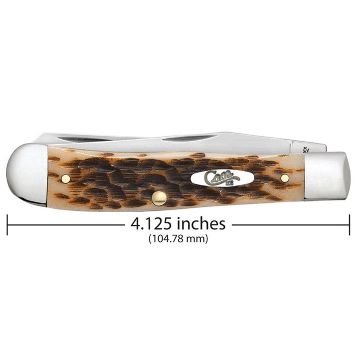 Case Knives Amber Bone Peach Seed Jig Trapper Folding Pocket Knife