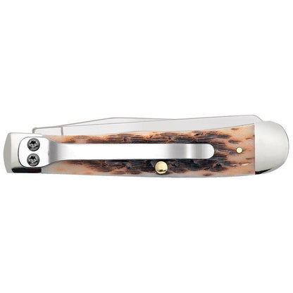Case Knives Amber Bone Peach Seed Jig Trapper Folding Pocket Knife