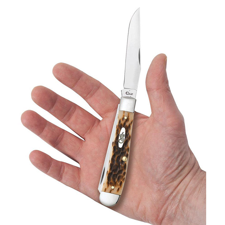 Case Knives Amber Bone Peach Seed Jig Trapper Folding Pocket Knife