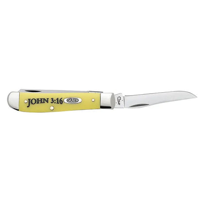 Case Knives Religious Sayings Embellished Yellow Synthetic Mini Trapper Folding Pocket Knife