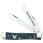 Case Knives U.S. Veteran Gift Set Embellished Smooth Natural Bone with Blue/Red Color Wash Trapper