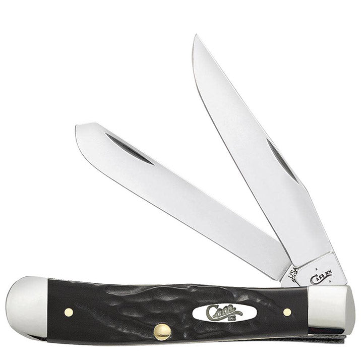 Case Knives Jigged Rough Black Synthetic Trapper Folding Pocket Knife