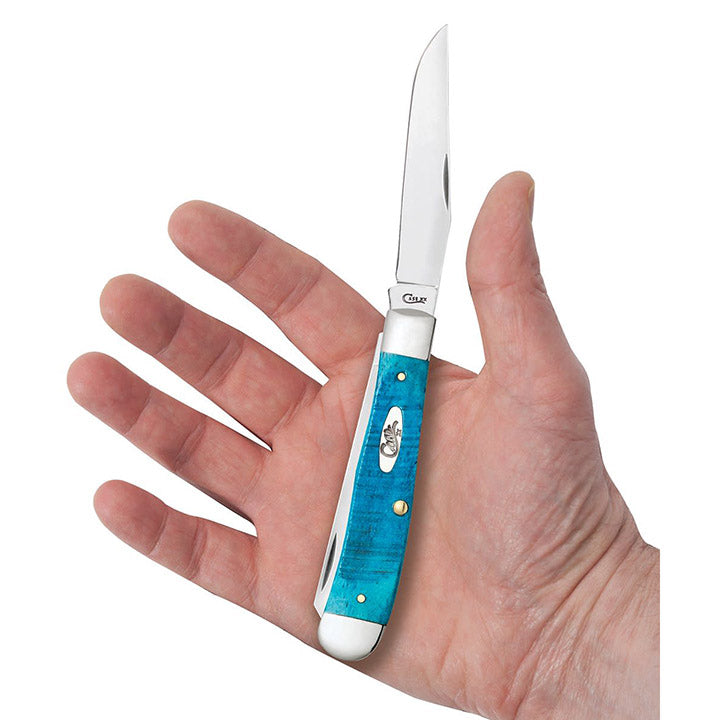 Case Knives Caribbean Blue Bone Sawcut Jig Trapper Folding Pocket Knife