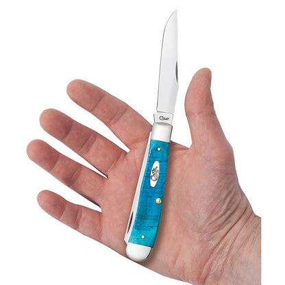 Case Knives Caribbean Blue Bone Sawcut Jig Trapper Folding Pocket Knife