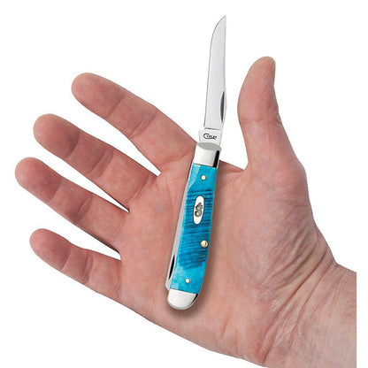Case Knives Caribbean Blue Bone Sawcut Jig Mini Trapper Folding Pocket Knife